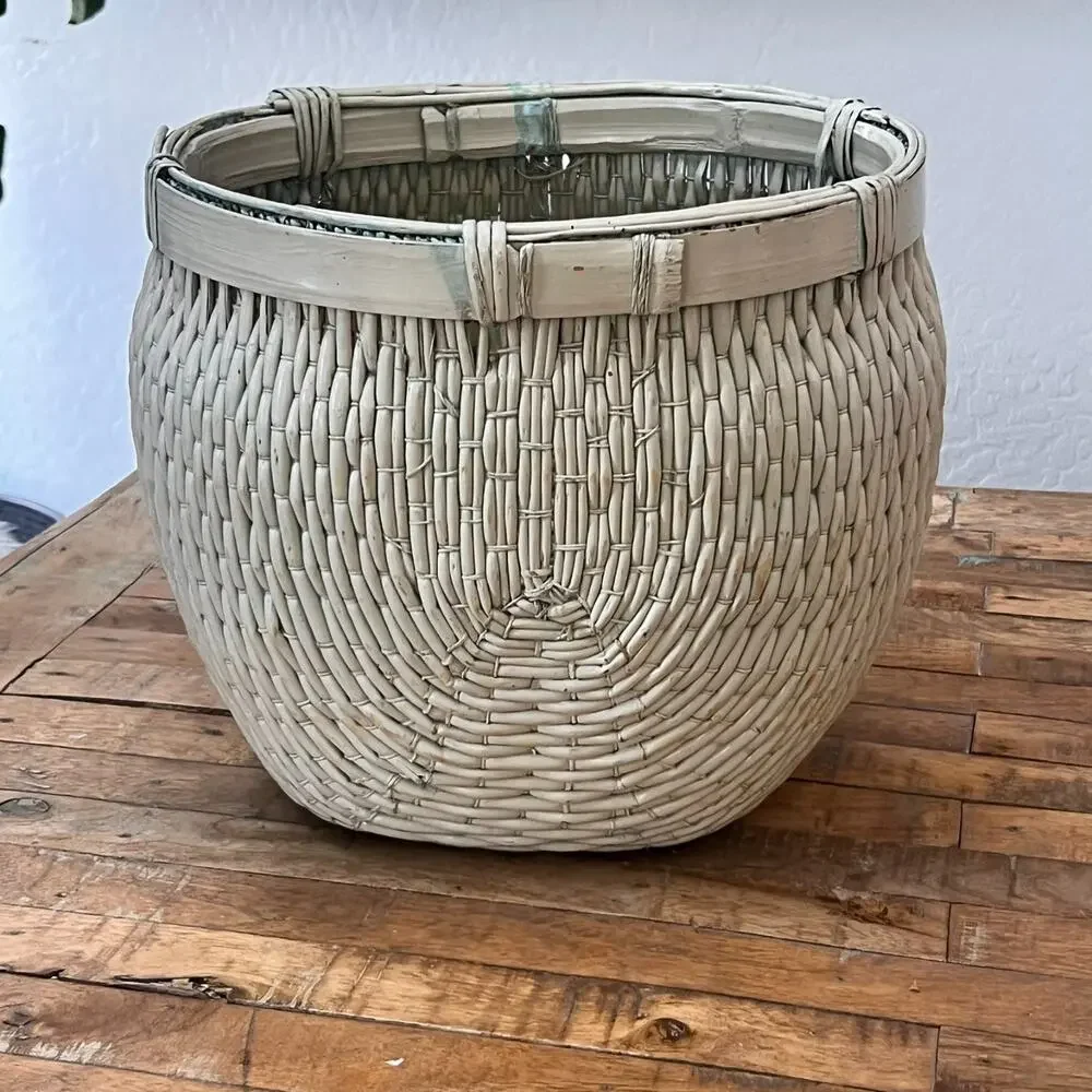 Antique Asian Rice Gathering Cream Basket 11.25